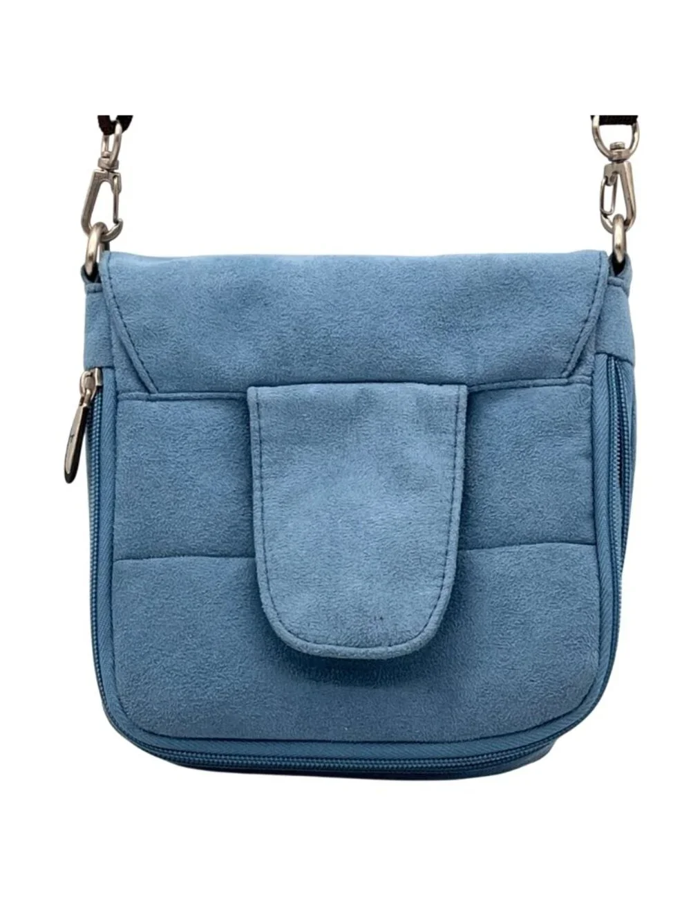 Travelon Light Blue Crossbody Bag Adjustable Strap Multiple Zipper Compartments - Picture 3 of 16